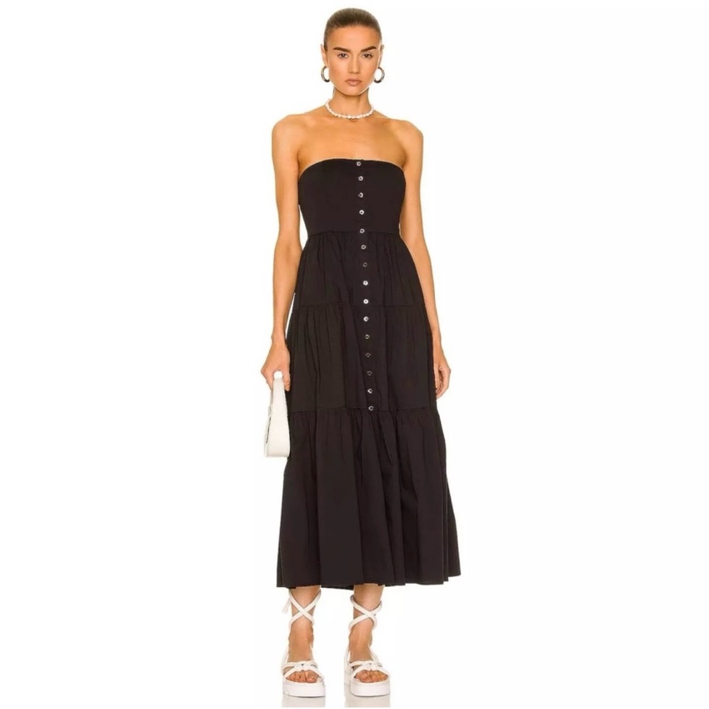 Staud Elroy Strapless Tiered Midi Dress
